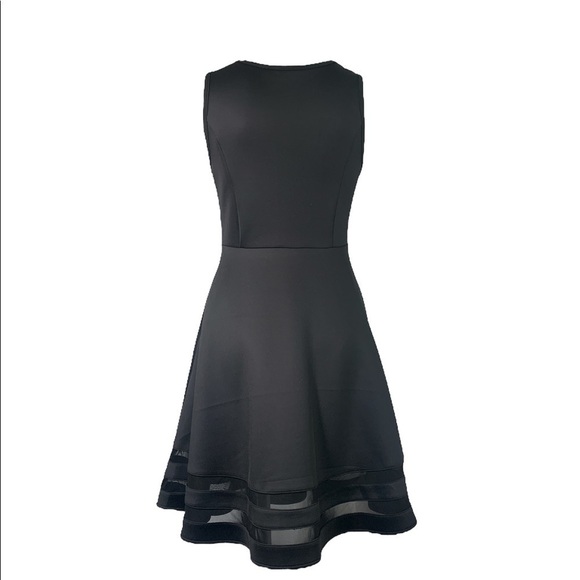 Lulu’s Black Stretch Fit & Flare Midi Dress Mesh Panels - Black, Sz Medium - Picture 2 of 7